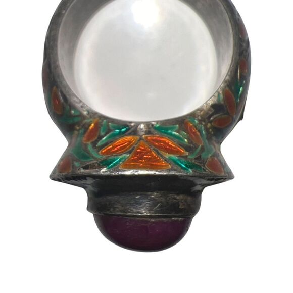 Antique Large Cabochon Ruby & Gripoix Glass Floral Band Goddess Statement Ring - Picture 11 of 16